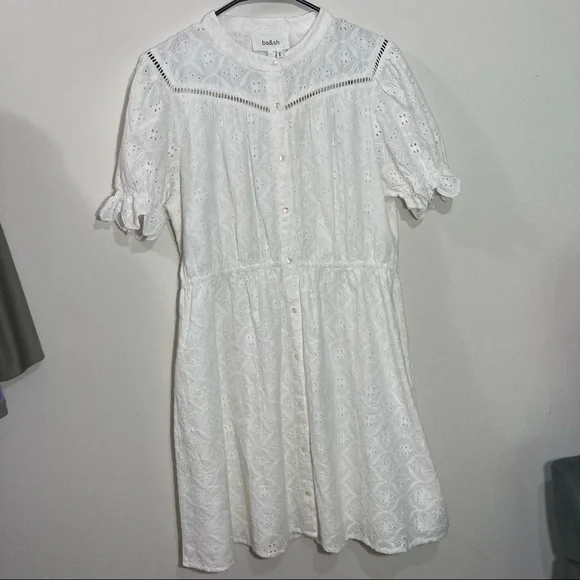 BA&SH White Embroidered Eyelet Beky Dress NWT 100% Cotton White Dress - Picture 6 of 16